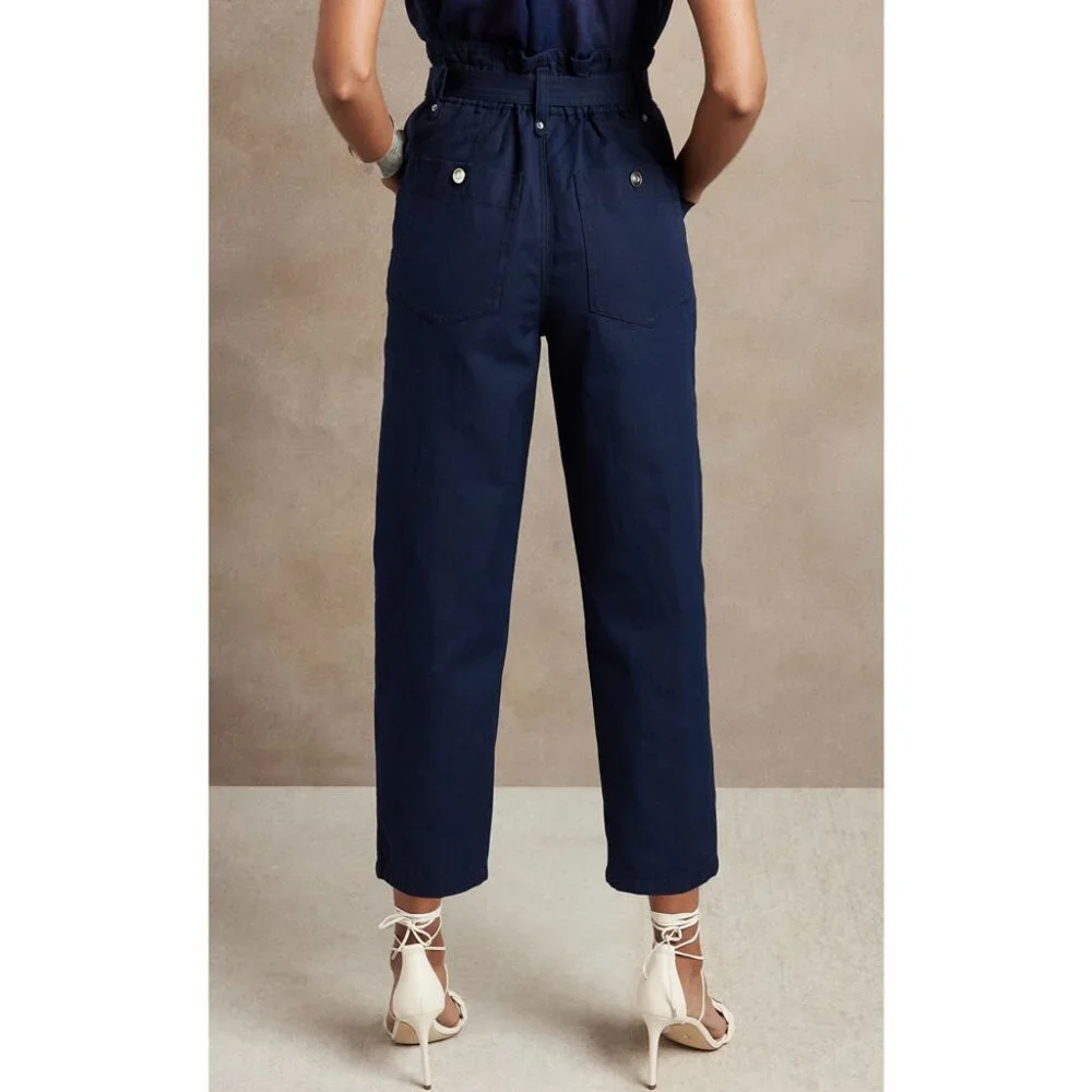 NWOT Cotton Linen The Paperbag Pant 14 Cropped Hyper Navy Banana Republic